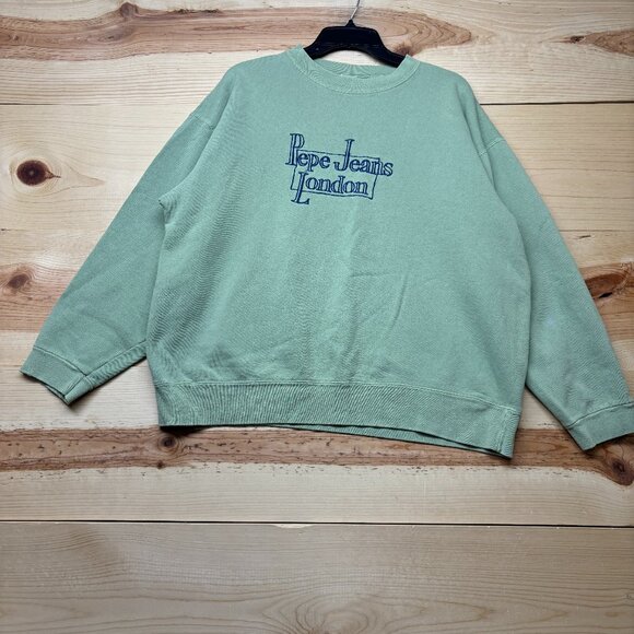 Vintage Pepe Jeans London Sweatshirt M/L Green Crewneck Pullover USA Made - Picture 1 of 13